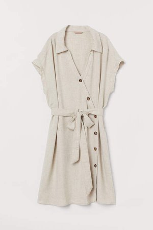 Linen-blend Shirt Dress - Beige