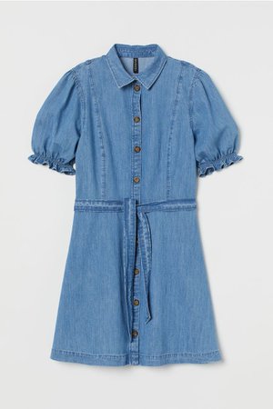Puff-sleeved Denim Dress - Denim blue - Ladies | H&M US