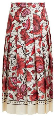 Alsacienne Print Pleated Silk Skirt - Womens - Pink Multi