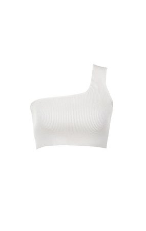'Bella' White Knitted One Shoulder Top