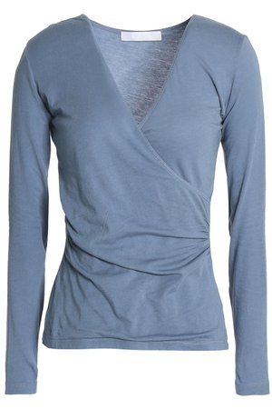 View fullscreen Kain Women's Blue Wrap-effect Cotton And Modal-blend Jersey Top