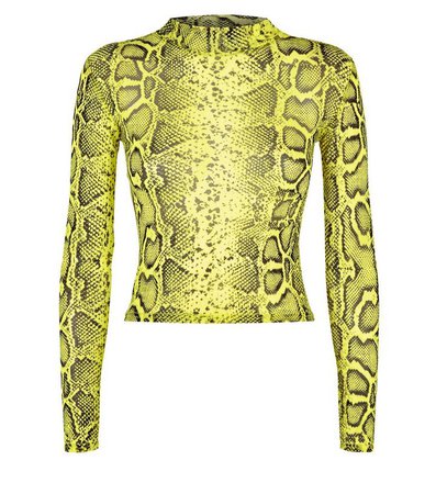 Yellow Neon Snake Print Mesh Top | New Look