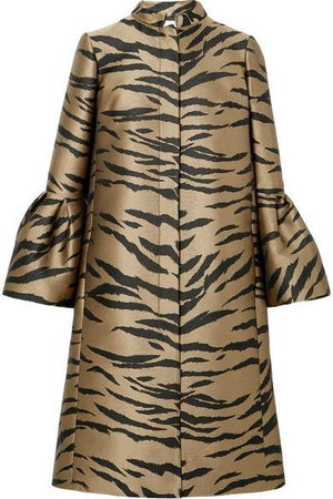Tiger-print Brocade Coat - Brown