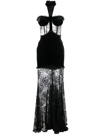 Alessandra Rich Halterneck Lace Gown - Farfetch