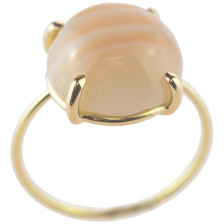 Intini Jewels Agate Natural Brown 18 Karat Yellow Gold Handmade Cocktail Ring For Sale at 1stDibs