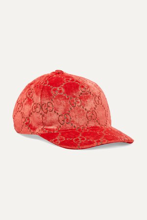 Red Metallic velvet-jacquard baseball cap | Gucci | NET-A-PORTER