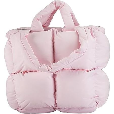 women large puffer purse puffy tote bags dupes light weight handmade nylon bag woven shoulder handbag(Light Pink): Handbags: Amazon.com