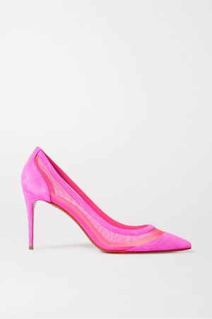 Pink Galativi 85 neon suede and mesh pumps | Christian Louboutin | NET-A-PORTER