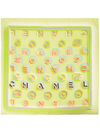Shop green Chanel Pre-Owned 1990s logo print scarf with Express Delivery - Farfetch