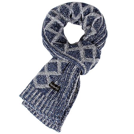 Unisex Wool Knit Scarves Thick Warm For Cold Winter Striped Soft Mens Braided Acrylic Wrap DFS095 Navy at Amazon Men’s Clothing store:
