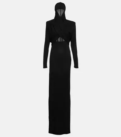 Hooded Cutout Crepe Gown in Black - Saint Laurent | Mytheresa