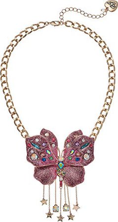 Betsey Johnson Pink Glitter Butterfly Pendant Necklace Pink One Size: Clothing