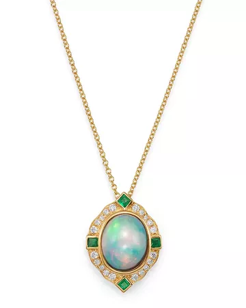 Bloomingdale's Ethiopian Opal, Emerald & Diamond Pendant Necklace in 14K Yellow Gold, 18" - 100% Exclusive | Bloomingdale's