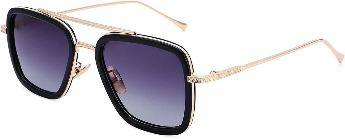 Amazon.com: Tony Stark Polarized Sunglasses for Men Women Vintage Aviator Square Metal Frame Iron Man Edith Sun Glasse (Silver/Blue + Silver/Gradient Gray) - 2 Pack : Clothing, Shoes & Jewelry