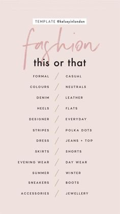 instgram template questions about fashion. pinterest