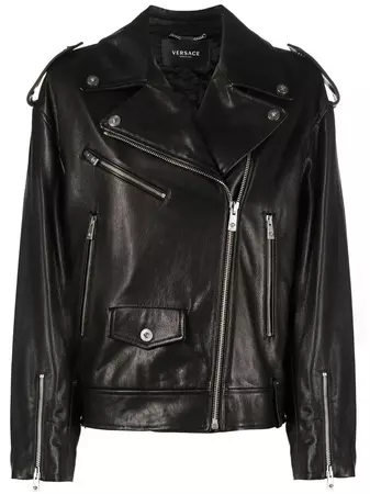 Versace Zippered Leather Biker Jacket - Farfetch