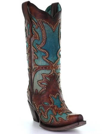 Corral Women's Turquoise Overlay Western Boots - Snip Toe | Boot Barn