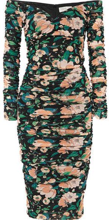 Louanne Off-the-shoulder Ruched Floral-print Crepon Dress - Blush