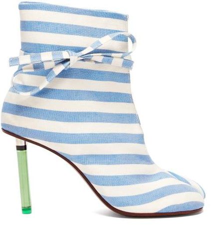 Geisha Striped Canvas Lighter Heel Ankle Boots - Womens - Blue Stripe