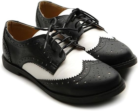 Amazon.com | Ollio Women's Flat Shoe Wingtip Lace Up Two Tone Oxford | Oxfords