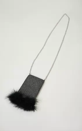 Black Diamante Feather Trim Cross Body Bag | PrettyLittleThing USA