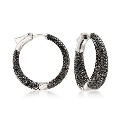 .50 ct. t.w. Black Spinel Inside-Outside Hoop Earrings in Sterling Silver. 1" | Ross-Simons