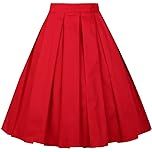 Girstunm Women's Pleated Vintage Skirt Floral Print A-line Midi Skirts with Pockets Red XX-Large at Amazon Women’s Clothing store