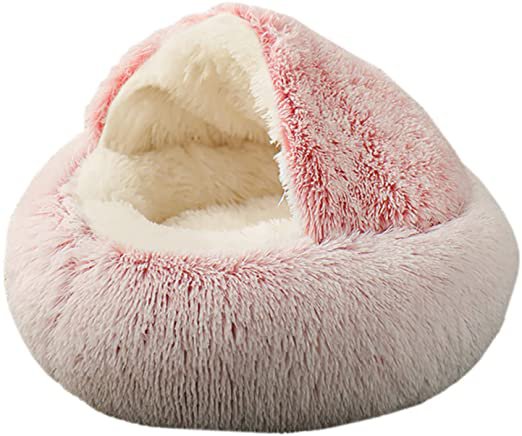 Rainlin Pet Bed- Round Soft Plush Burrowing Cave Hooded Cat Bed Donut for Dogs & Cats, Faux Fur Cuddler Round Comfortable Self Warming Indoor Sleeping Bed (M (23.6" D x 6.7" H), Pink) : Amazon.ca: Pet Supplies