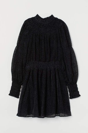 Chiffon Dress with Smocking - Black