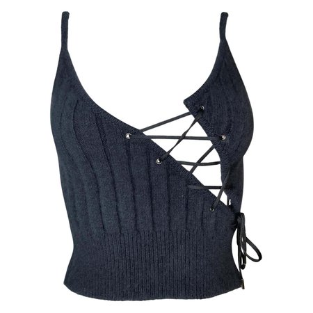 F/W 2000 Christian Dior John Galliano Blue Plunging Tie-Up Crop Top For Sale at 1stDibs