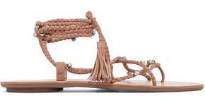 Crystal-embellished Lace-up Braided Suede Sandals