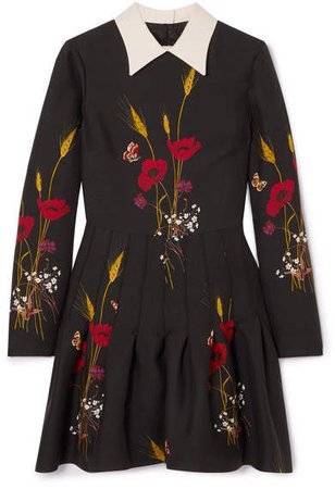 Floral-print Wool And Silk-blend Mini Dress - Black