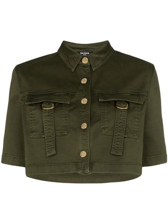 Green Balmain Military-Look Cropped Shirt | Farfetch.com