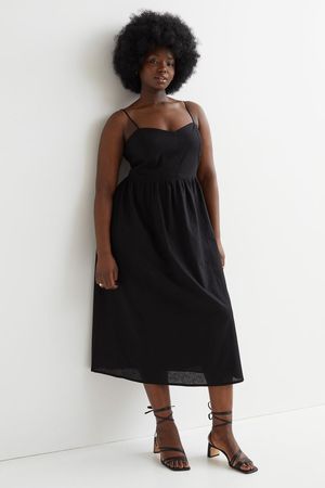 Linen-blend dress - Black - Ladies | H&M GB