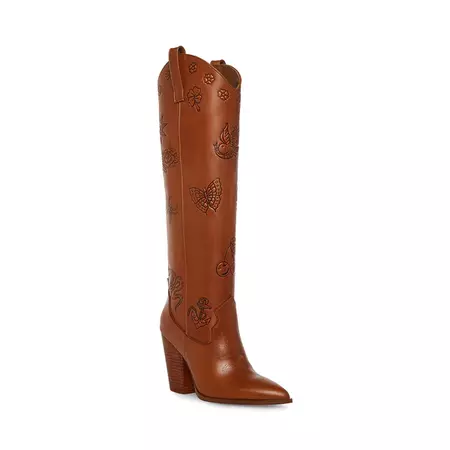 LOUSIANA Tan Leather Knee High Western Boot | Women's Boots – Steve Madden