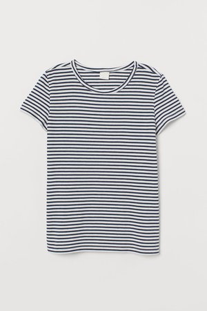 Jersey Top - White/dark blue striped - Ladies | H&M US