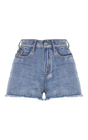 Blue High Waisted Denim Shorts | PrettyLittleThing