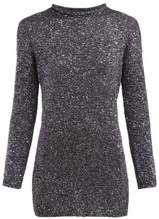 Sequinned Knitted Mini Dress - Womens - Silver
