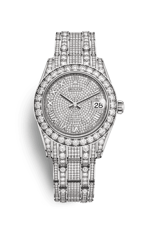 Rolex Pearlmaster 34 Watch: 18 ct white gold with lugs set with diamonds - M81409RBR-0001