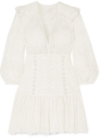 Honour Lace-up Broderie Anglaise Cotton Mini Dress - Ivory