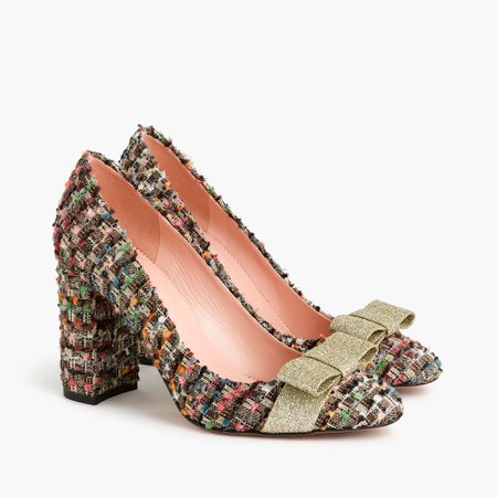 J.Crew: Tweed Pumps With Gold Bow For Women in Pink/Brown/Gold