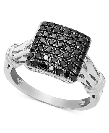 Macy's Sterling Silver Black Diamond Square Ring