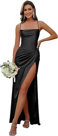 Amazon.com: OFEECHUN Spaghetti Straps Satin Bridesmaid Dresses for Women Long Mermaid Formal Evening Gown with Slit : Clothing, Shoes & Jewelry