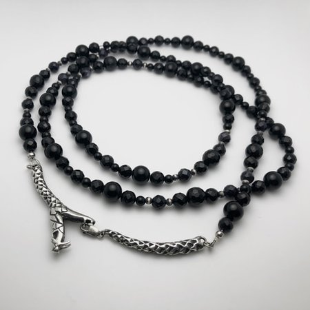 Ouroboros mourning beads - onyx and blue goldstone - Unlovable