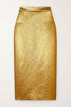 Gold Embellished lamé midi skirt | Valentino | NET-A-PORTER