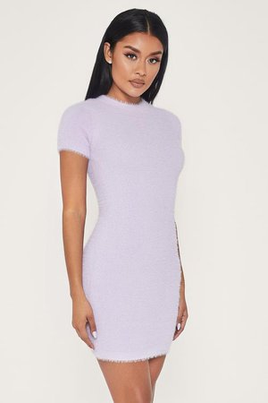 Megan Fluffy Short Sleeve Mini Dress - Lilac - MESHKI