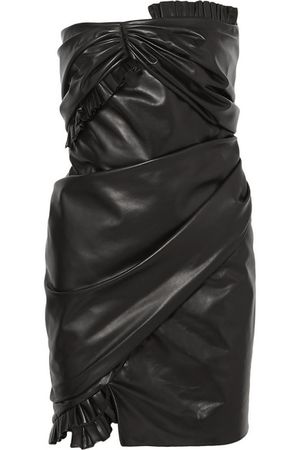 Versace | Strapless ruffled leather mini dress | NET-A-PORTER.COM