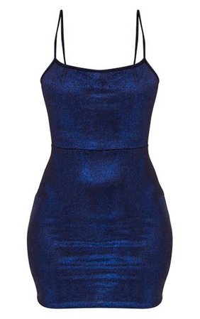 Blue Glitter Metallic Tie Back Bodycon Dress | PrettyLittleThing