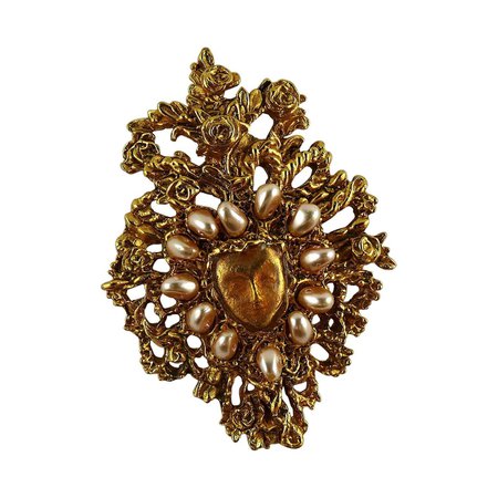 Christian Lacroix Vintage Limited Edition Floral Heart Mask Brooch For Sale at 1stDibs