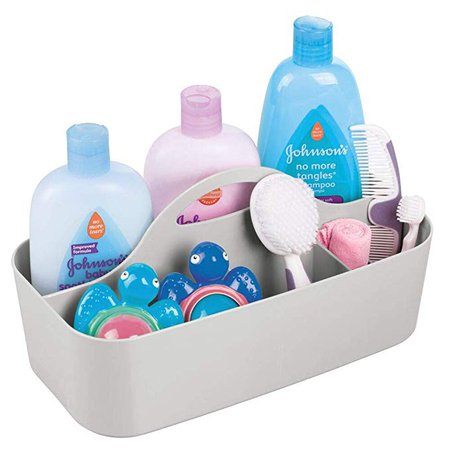 Amazon.com: mDesign Plastic Portable Nursery Storage Organizer Caddy Tote - Divided Basket Bin with Handle - Holds Bottles, Spoons, Bibs, Pacifiers, Diapers, Wipes, Baby Lotion - BPA Free - Large - Mint Green: Home & Kitchen